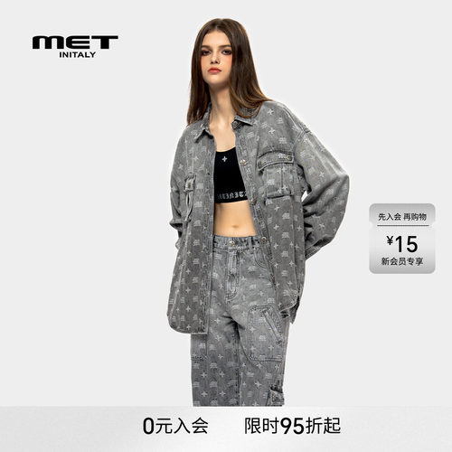 MET initaly麦特美式复古牛仔外套女早春新款休闲百搭夹克