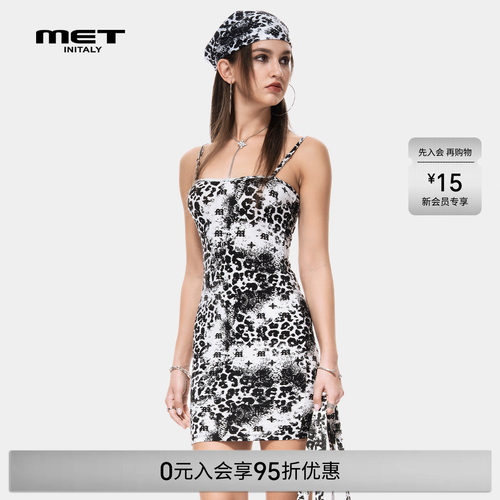 MET initaly早春美式辣妹风豹纹吊带连衣裙女修身显瘦包臀裙性感