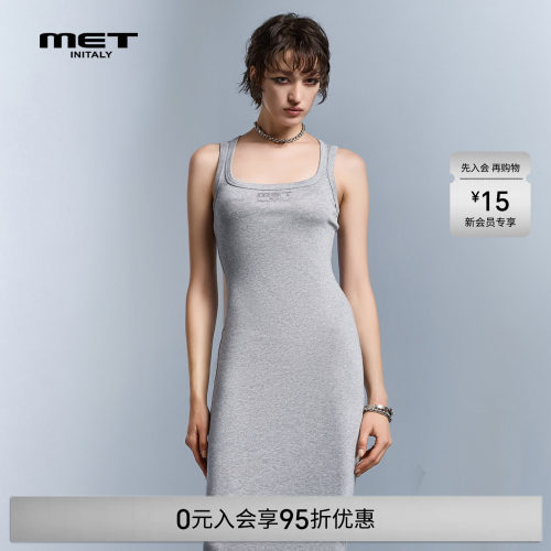 MET initaly夏季简约优雅无袖背心连衣裙女灰色修身显瘦气质长裙