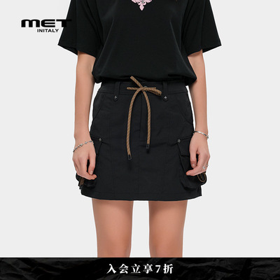 MET initaly高腰抽绳显瘦潮牌工装牛仔裙夏新款辣妹A字裙