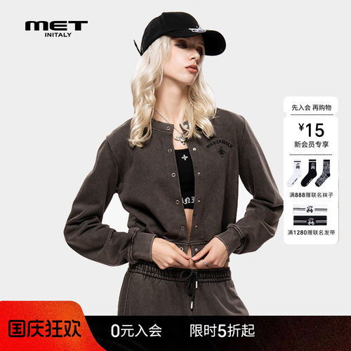 MET initaly麦特美式复古夹克女早春新款休闲百搭棒球外套