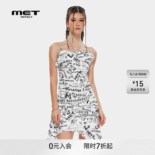 MET initaly潮流复古印花不规则吊带连衣裙女夏季新款裙子