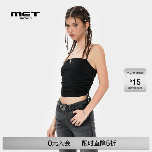 MET initaly美式街头风黑色吊带夏季新款性感辣妹装上衣