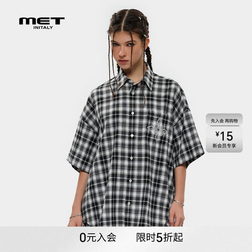 MET initaly复古风格纹潮牌印花衬衫男女同款夏季新款上衣