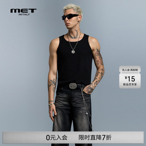 MET initaly麦特夏季新款修身简约纯色背心男潮流ins无袖上衣
