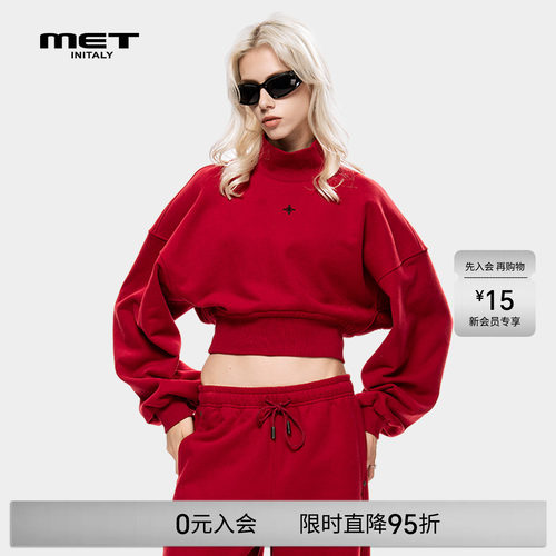 MET initaly麦特美式复古短款卫衣女早春新款休闲百搭上衣
