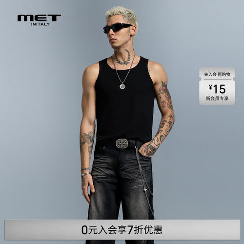 MET initaly麦特夏季新款修身简约纯色背心男潮流ins无袖上衣