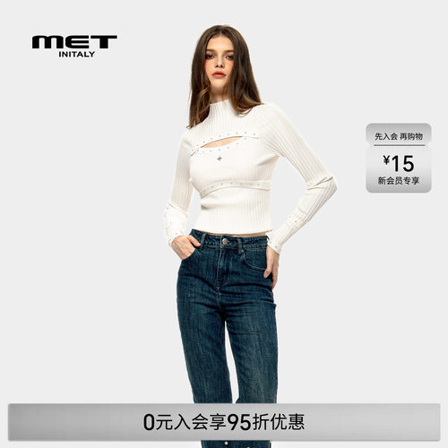 MET initaly麦特美式复古针织衫女早春新款休闲百搭圆领毛衣