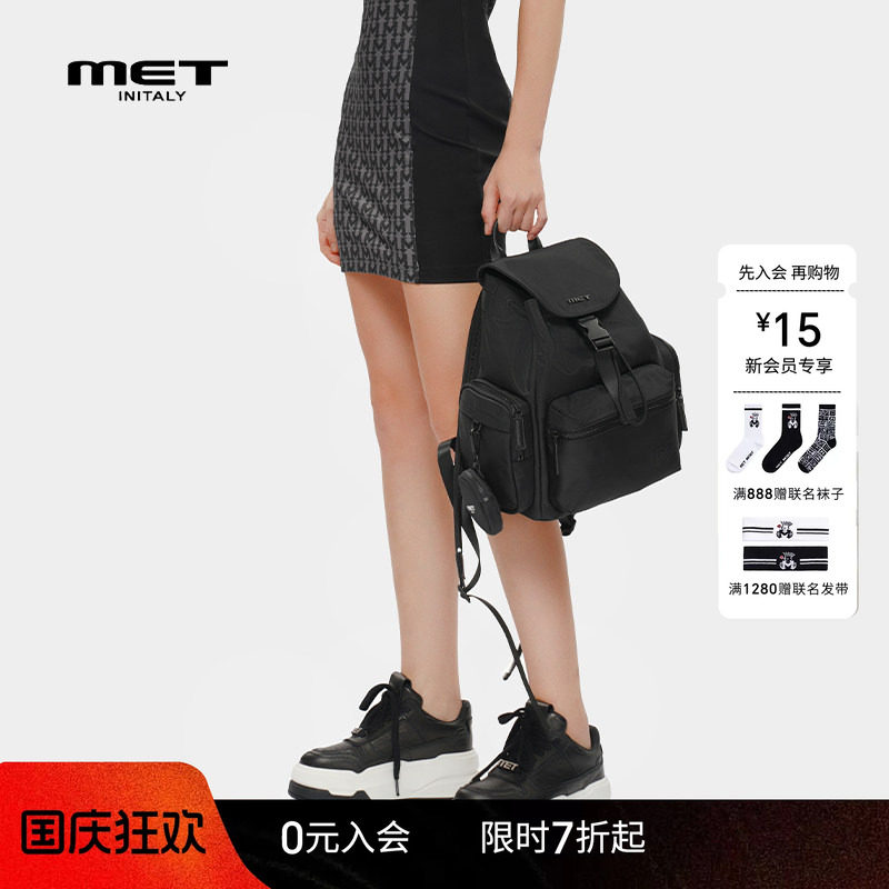 MET initaly麦特夏季新款个性黑色厚底休闲女鞋透气百搭板鞋