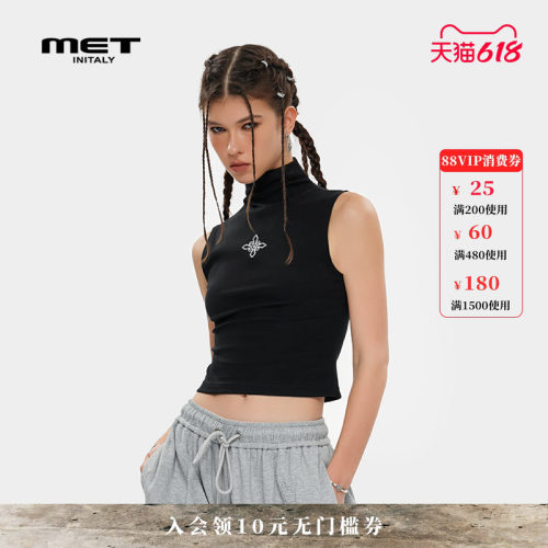 MET initaly麦特美式潮牌百搭个性立领背心夏季休闲印花上衣