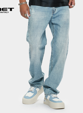 MET initaly麦特基础美式潮牌牛仔裤男夏季休闲百搭直筒裤子
