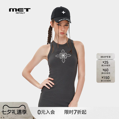 MET initaly麦特国潮印花无袖背心连衣裙夏季新款休闲百搭裙子