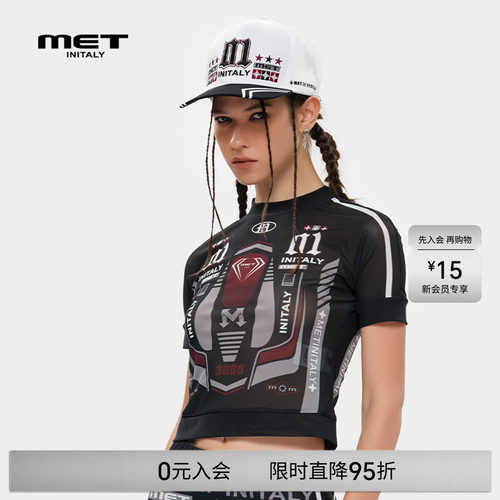 MET initaly麦特美式街头机车风短袖T恤女夏季新款潮牌酷炫上衣