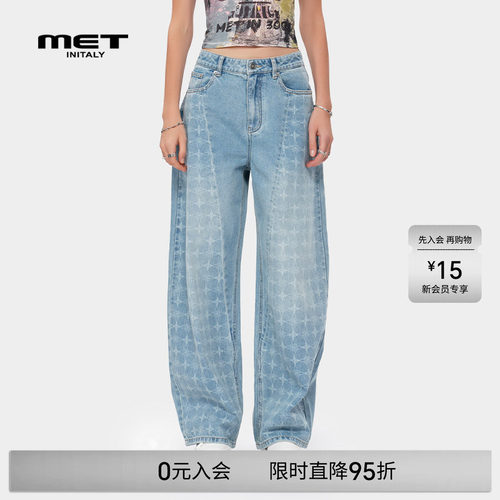 MET initaly麦特印花高街显瘦直筒裤女夏季新款美式复古牛仔裤