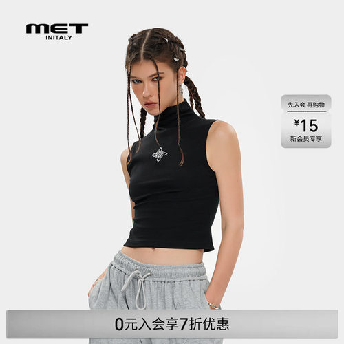 MET initaly麦特美式潮牌百搭个性立领背心夏季休闲印花上衣