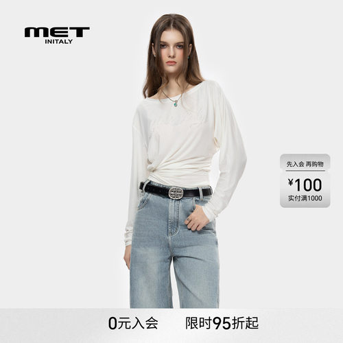 MET initaly麦特印花图案休闲百搭长袖T恤早春潮牌上衣女百搭