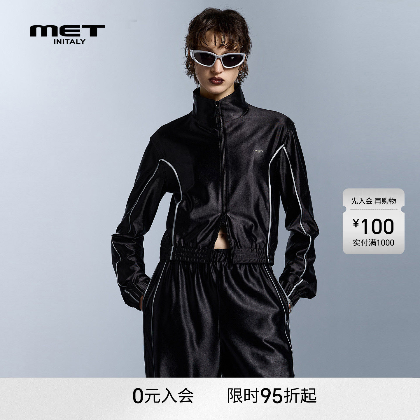 MET initaly早春酷感机车风黑色立领短款外套女时尚休闲拉链夹克