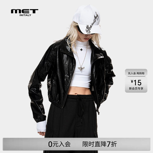 MET initaly麦特美式复古短外套女早春新款休闲百搭连帽卫衣