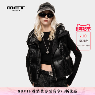 MET initaly麦特时尚潮流冬季新款连帽羽绒马甲女黑色保暖背心