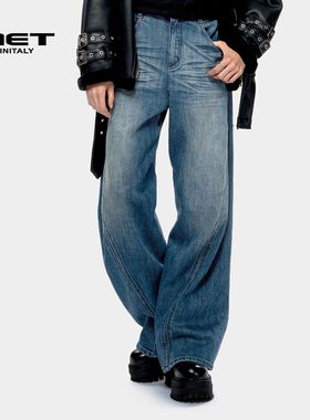 MET initaly麦特美式复古牛仔裤女秋季新款休闲百搭直筒裤子