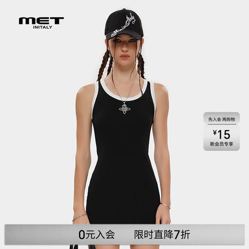 MET initaly休闲运动风撞色连衣裙女夏季新款潮牌无袖裙子