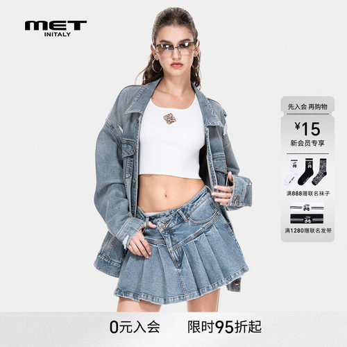 MET initaly美式复古风短款牛仔外套男早春新款设计感百搭夹克女