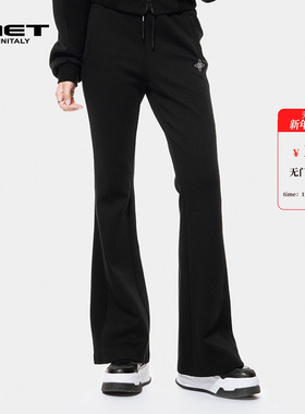 MET initaly极简风黑色微喇叭裤女春季新款抽绳休闲裤显瘦长裤