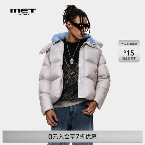 MET initaly冬季新短款连帽羽绒服男女同款保暖面包服宽松外套