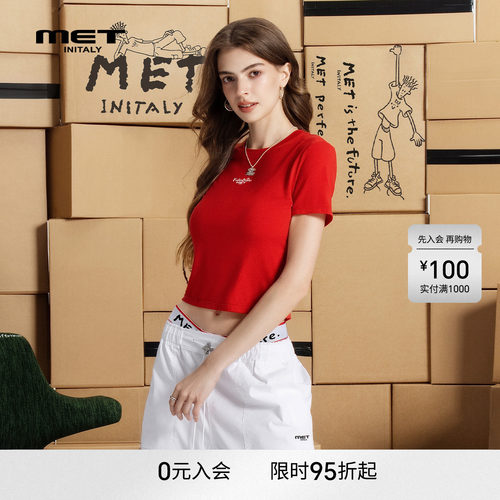 MET initaly Fido Dido联名红色短袖T恤女夏季个性简潮风短款上衣