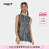 MET 连衣裙 新款 initaly麦特条纹拼接撞色复古风无袖 裙子女夏季