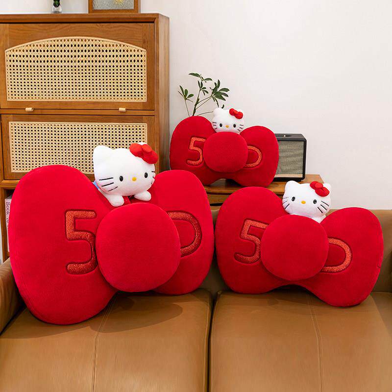 可爱猫咪抱枕沙发客厅轻奢高级感靠垫红色卡通可爱毛绒送女友情侣