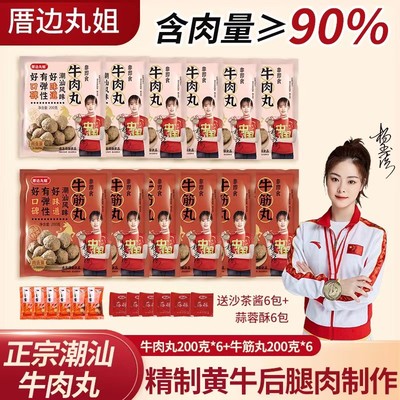12*200g袋正宗潮汕牛肉丸牛筋丸火锅食材6沙茶6*蒜酥