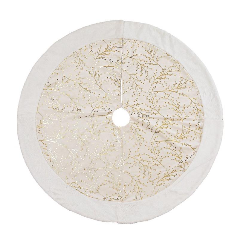 Christmas Tree Skirt - 48 inch Flower Branch Pattern Bronzin