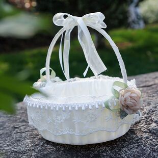 结婚花童撒花花篮瓣婚礼婚庆喜篮迷你小号装饰收纳手提蕾丝道具篮