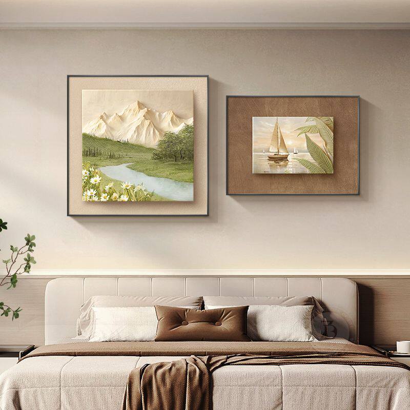 现代简约海浪卧室床头装饰画高级感肌理感房间主卧挂画餐厅墙壁画