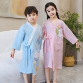 儿童纱布浴袍纯棉全棉透气男女童小孩游泳柔软吸水速干浴巾浴裙
