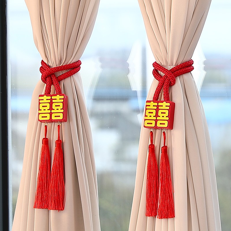 结婚婚房窗帘绑带拉花布置磁吸绑带客厅挂饰装饰结婚婚房绑带装饰