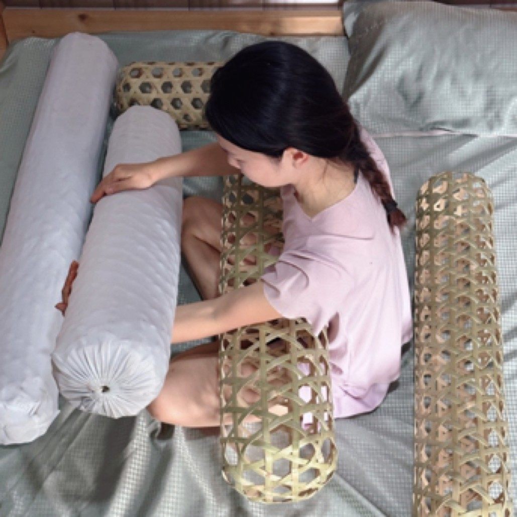 （发顺丰）纯手工竹皮编织睡美人竹夫人竹抱枕竹夹膝果篓果篮