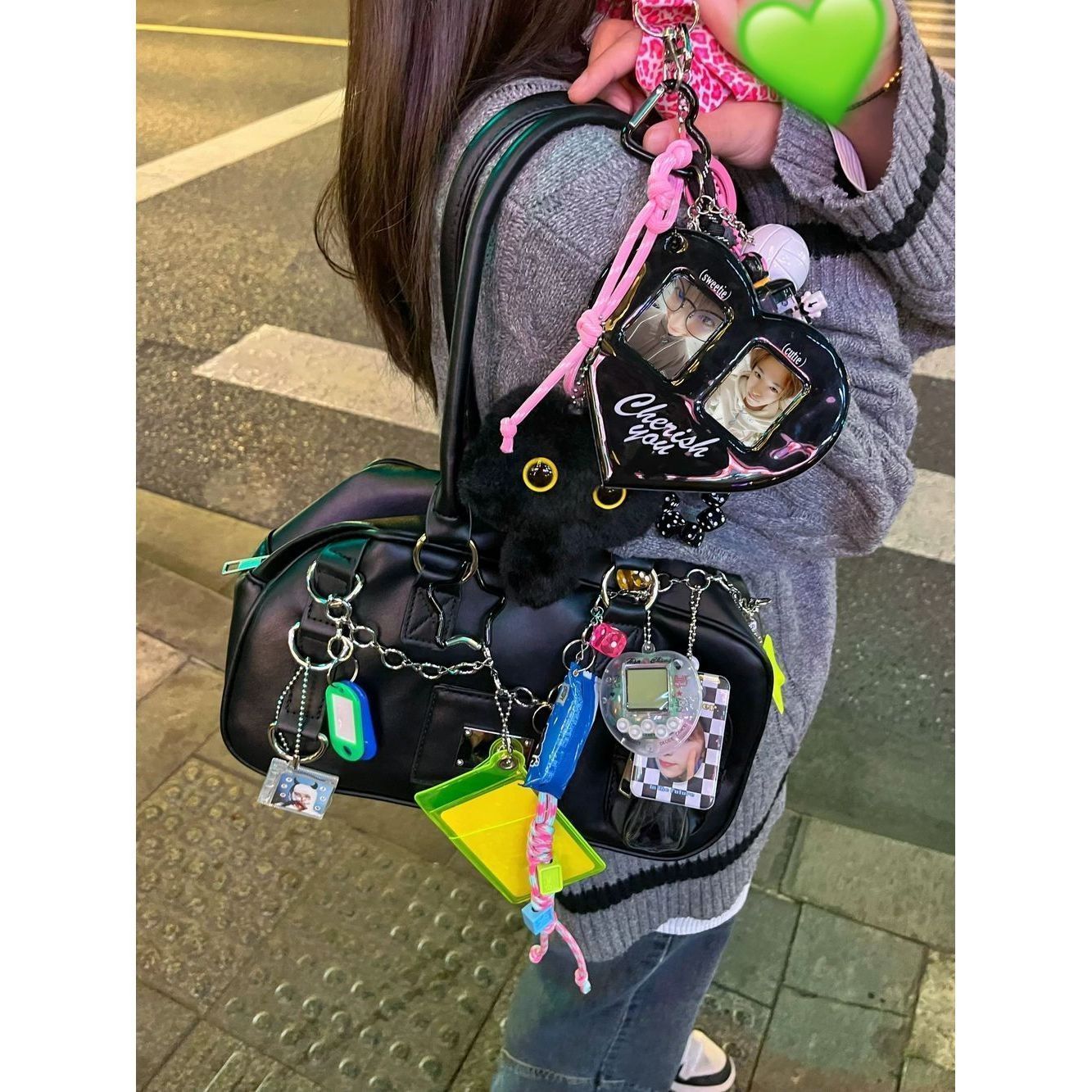 肥士顿痛包韩版小食量丝带痛包女高级感透明波士顿包包学院风通勤