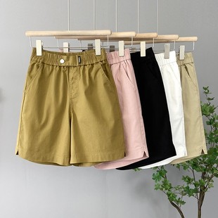 女2024夏季 纯色宽松大码 五分短裤 薄款 高腰显瘦百搭a字工装 休闲裤