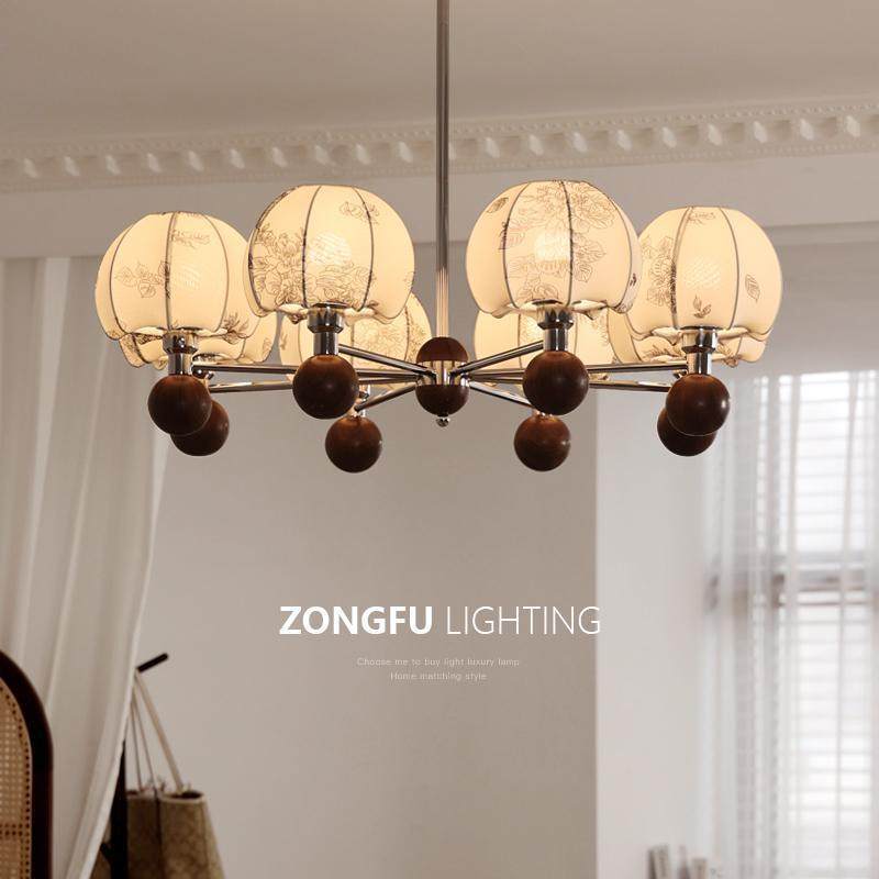 法式复古客厅灯吊灯中古南洋风客厅主灯美式胡桃木餐厅卧室吊灯具