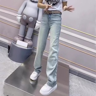 梨型身材高腰超柔彈力直筒牛仔褲 新款 春季 顯瘦窄版 拖地褲 大碼 女裝