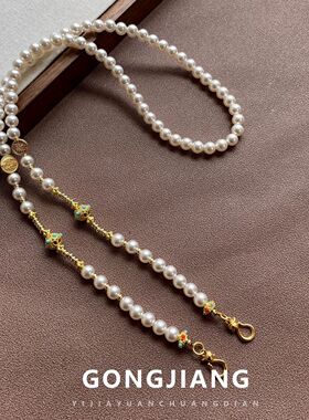 八宝盘配链施家珍珠吊坠链挂脖子手工编织绳八宝罗盘高端万能扣配