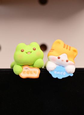 可爱电脑屏幕趴趴摆件小显示器办公室工位装饰品电视机上小摆件