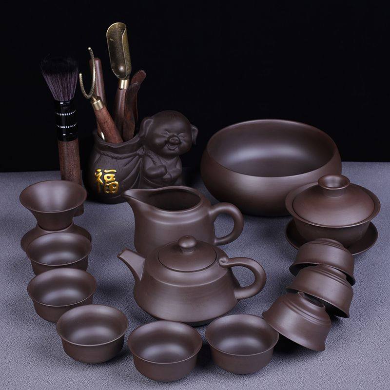 紫砂功夫茶具套装家用简约喝茶泡茶壶茶杯陶瓷办公室会客盖碗中式