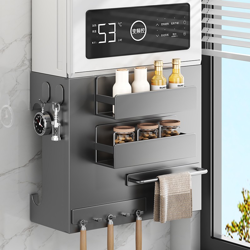 厨房热水器遮挡置物架燃气遮丑罩壁挂炉燃气管道装饰盖磁吸收纳架