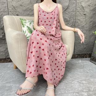 宽松气质吊带洋气连衣裙女宽松连衣裙女 粉雾幽兰 夏季 碎花法式