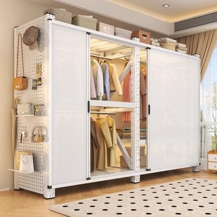 洞洞板货架衣柜卧室推拉门防尘衣柜衣帽架出租屋开放式收纳整理架