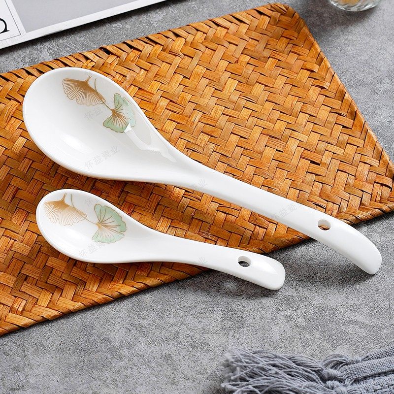 【银杏时光】陶瓷汤勺家用创意中式吃饭喝汤调羹网红爆款大勺汤匙,餐饮具,筷子,淘宝优惠券,粉丝福利购,淘宝优惠卷