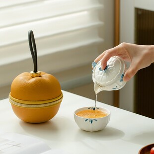 德白纯手绘蝴蝶兰花郁金香旅行茶具单个泡茶器户外便携式 茶壶茶具